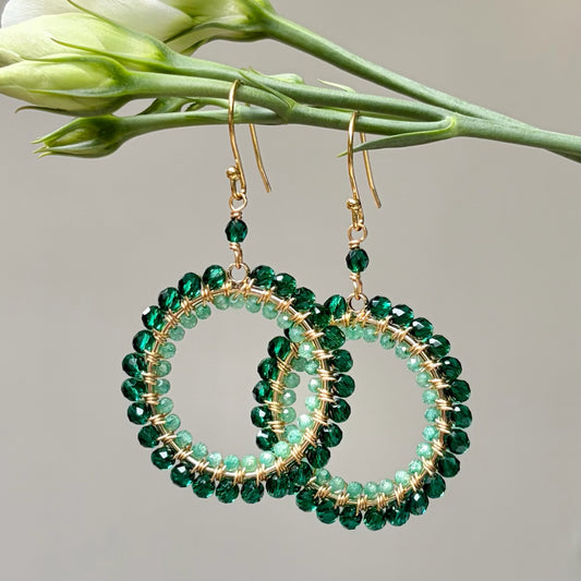 *Emerald Green Jade & Mint Jade Double Round Beaded Earrings