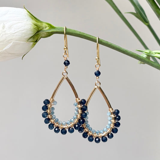 *Dark Denim Blue Iolite & Pale Denim Azurite 1/2 Teardrop Beaded Earrings