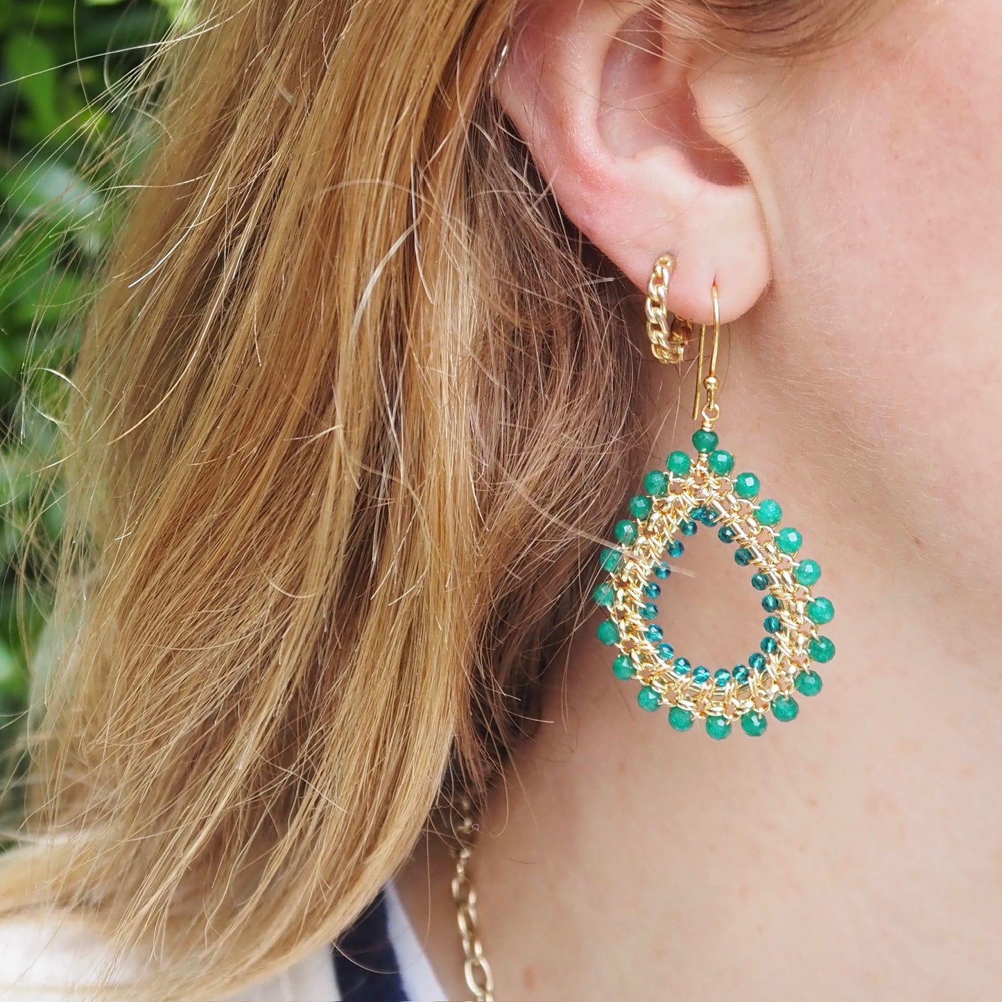 Mid Olive Green Peridot & Pale Peridot Medium Rolo Teardrop Beaded Earrings