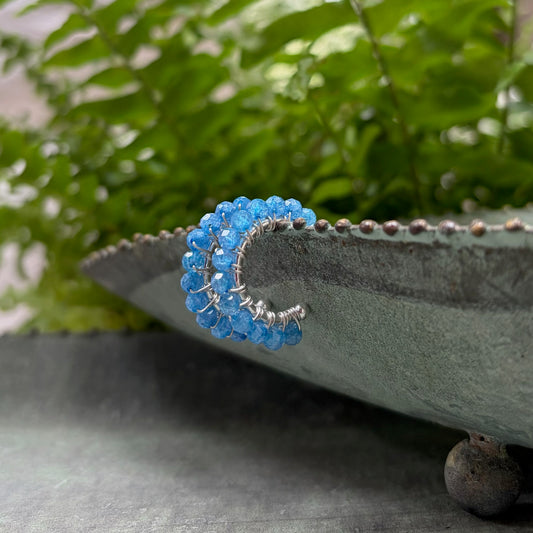 *Chunky Dark Cornflower Kyanite Mini Hoop Beaded Earrings (Silver)