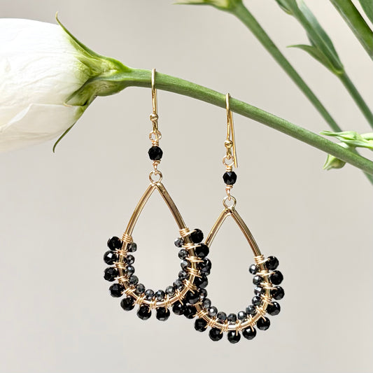 *Black Onyx & Charcoal Hematite 1/2 Teardrop Beaded Earrings