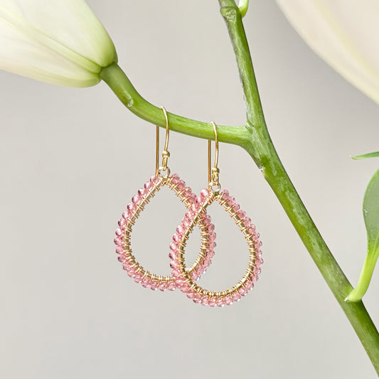 *Dusty Pink Tourmaline Midi Teardrop Beaded Earrings