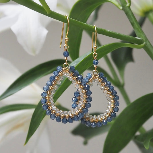 *Airforce Blue Quartz & Crystal Double Beaded Midi Teardrop Earrings