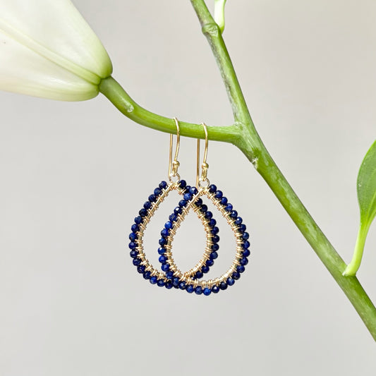 *Electric Blue Lapis Lazuli Midi Teardrop Beaded Earrings