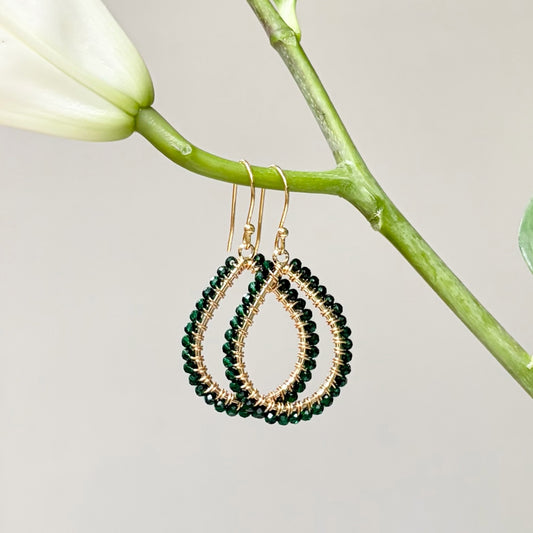 Emerald Green Jade Midi Teardrop Beaded Earrings