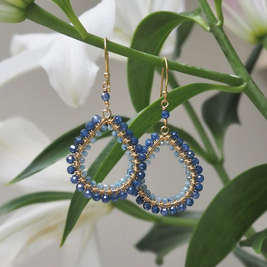*Royal Blue Azurite & Pale Cornflower Blue Kyanite Double Beaded Midi Teardrop Earrings