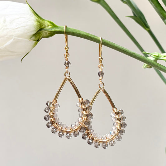 *Taupe Agate & Grey Labradorite 1/2 Teardrop Beaded Earrings