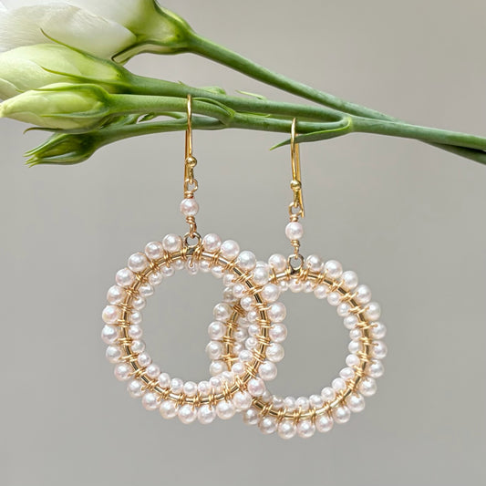 *Freshwater Pearl Double Round Beaded Earrings