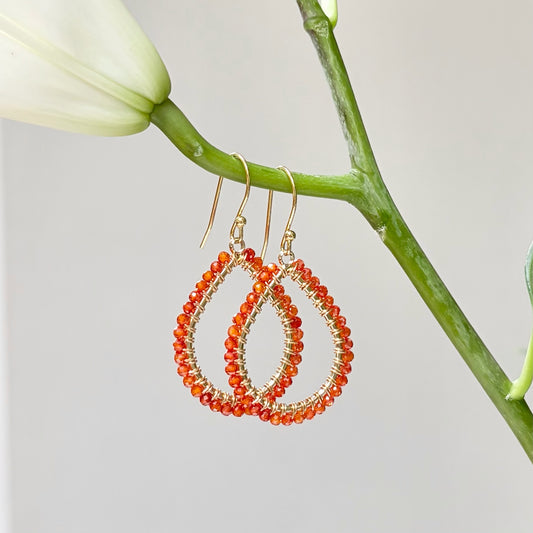 Orange Carnelian Midi Teardrop Beaded Earrings
