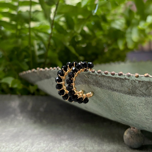 *Chunky Black Onyx Mini Hoop Beaded Earrings