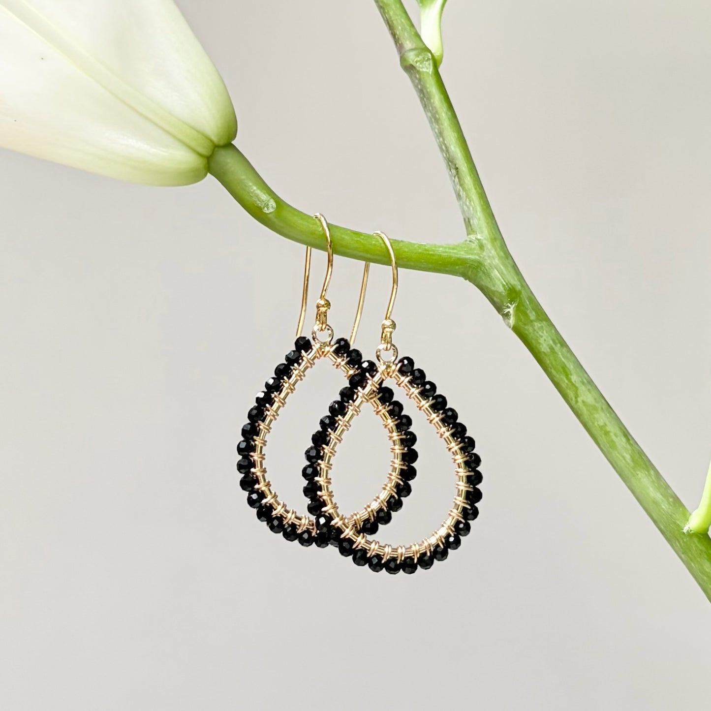Black Onyx Midi Teardrop Beaded Earrings