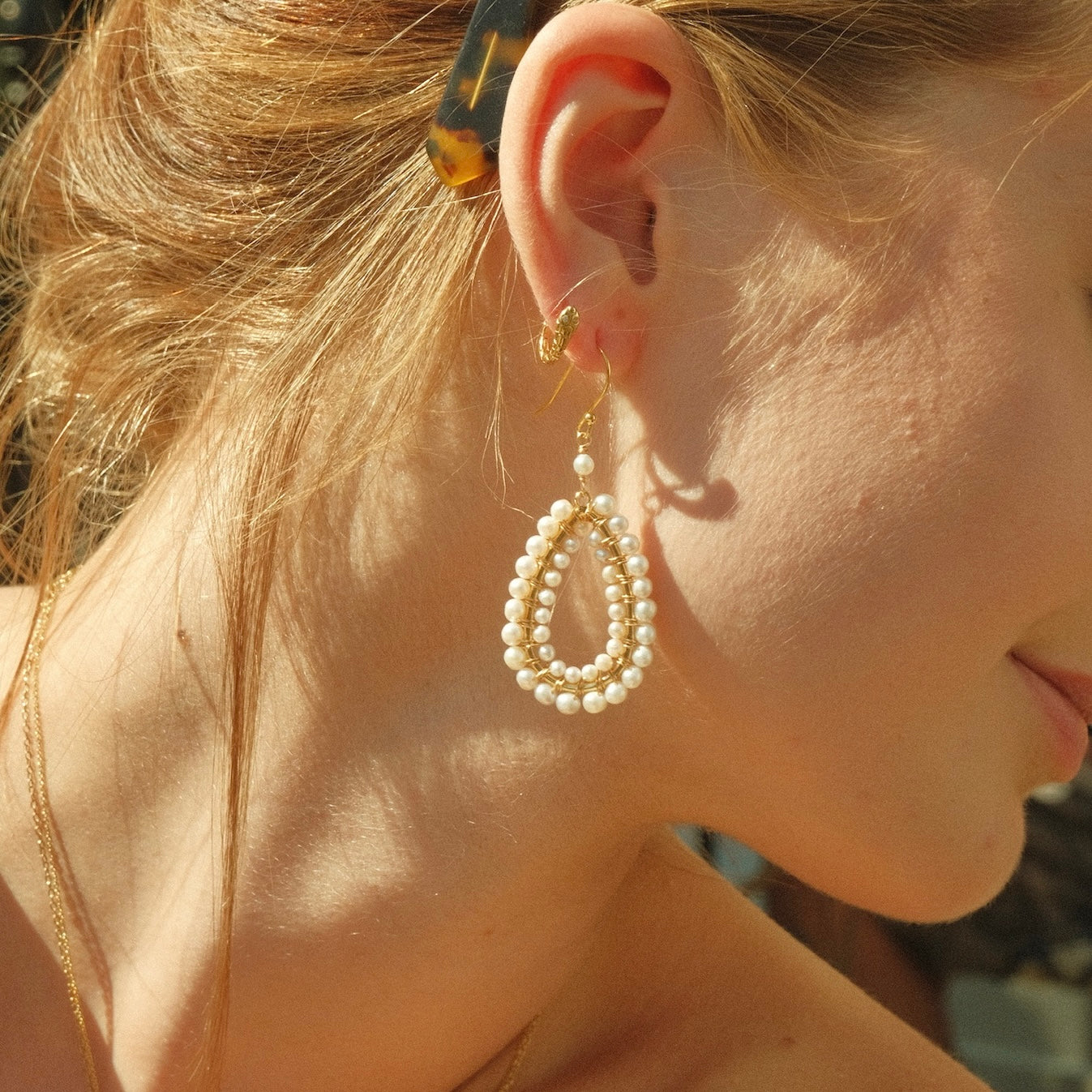 Freshwater Pearl Double Beaded Long Teardrop Earrings