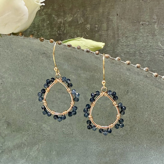 *Dark Denim Blue Iolite Mini Swirl Teardrop Earrings