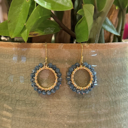 Pale Denim Blue Azurite Mini Round Beaded Earrings