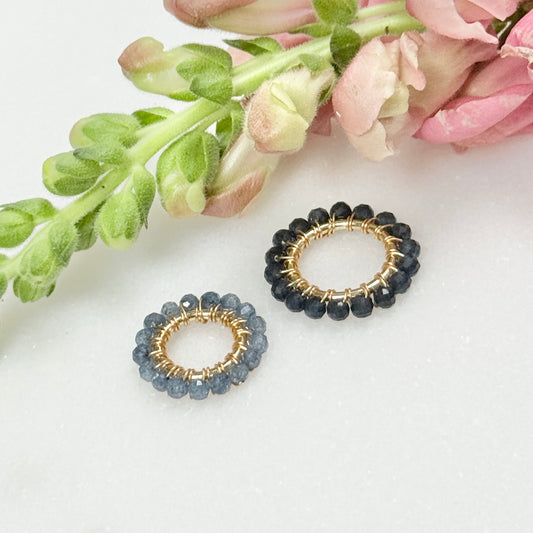 Pale Denim Azurite & Dark Denim Iolite Double Pendant For Necklace Chain