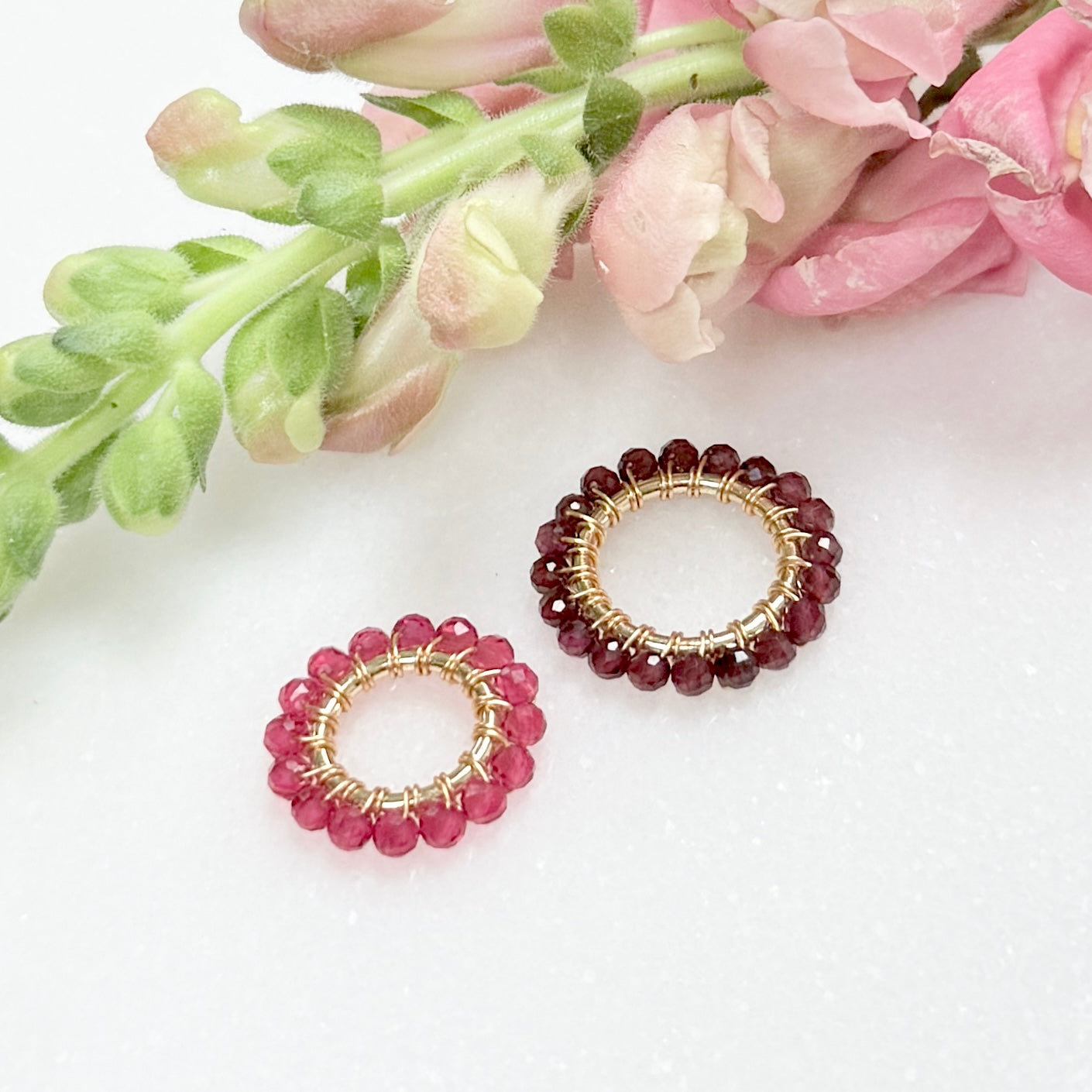 Fuchsia Pink Garnet & Burgundy Garnet Double Pendant For Necklace Chain