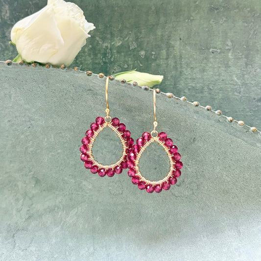 *Fuchsia Pink Garnet Mini Teardrop Earrings