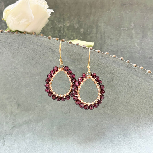 *Burgundy Red Garnet Mini Teardrop Earrings