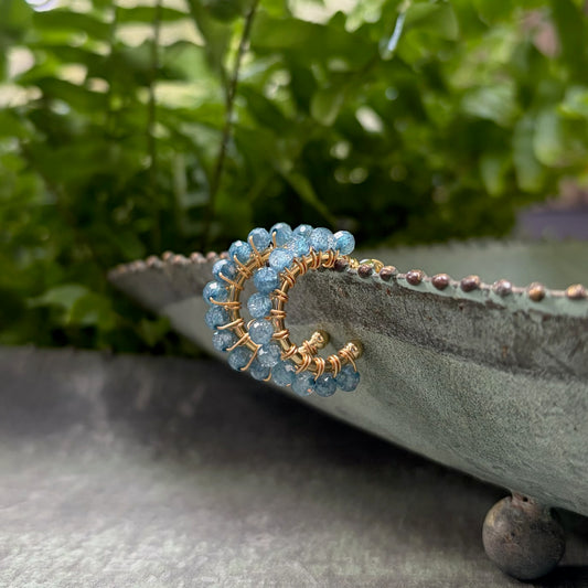 Chunky Pale Denim Blue Azurite Mini Hoop Beaded Earrings