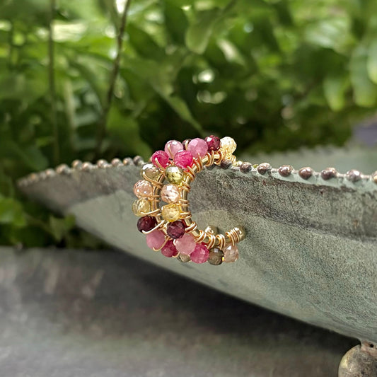 *Chunky Autumn Berry Mini Hoop Beaded Earrings