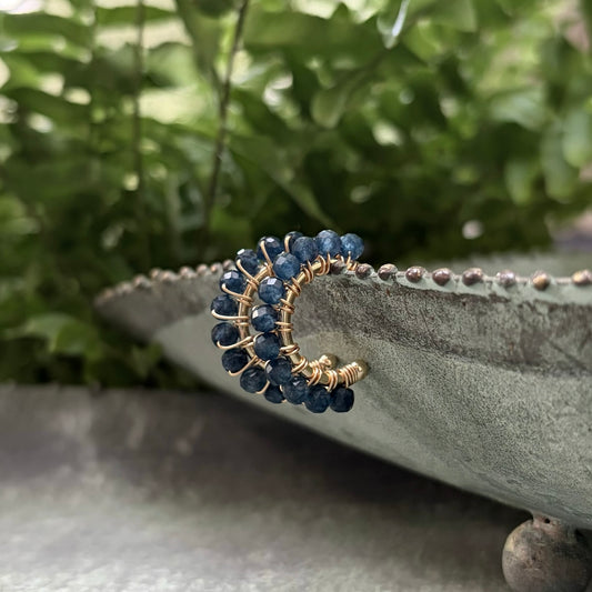 *Chunky Dark Denim Iolite Mini Hoop Beaded Earrings