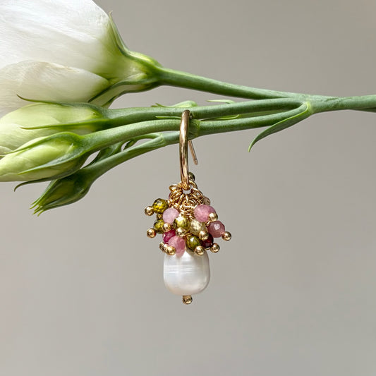 *Mini Hoop Earrings With Ibiza Pearl & Autumn Berry Drops