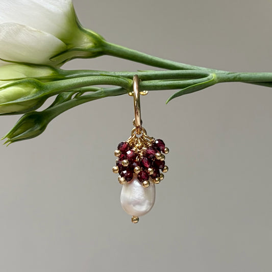 *Mini Hoop Earrings With Ibiza Pearl & Burgundy Garnet Drops