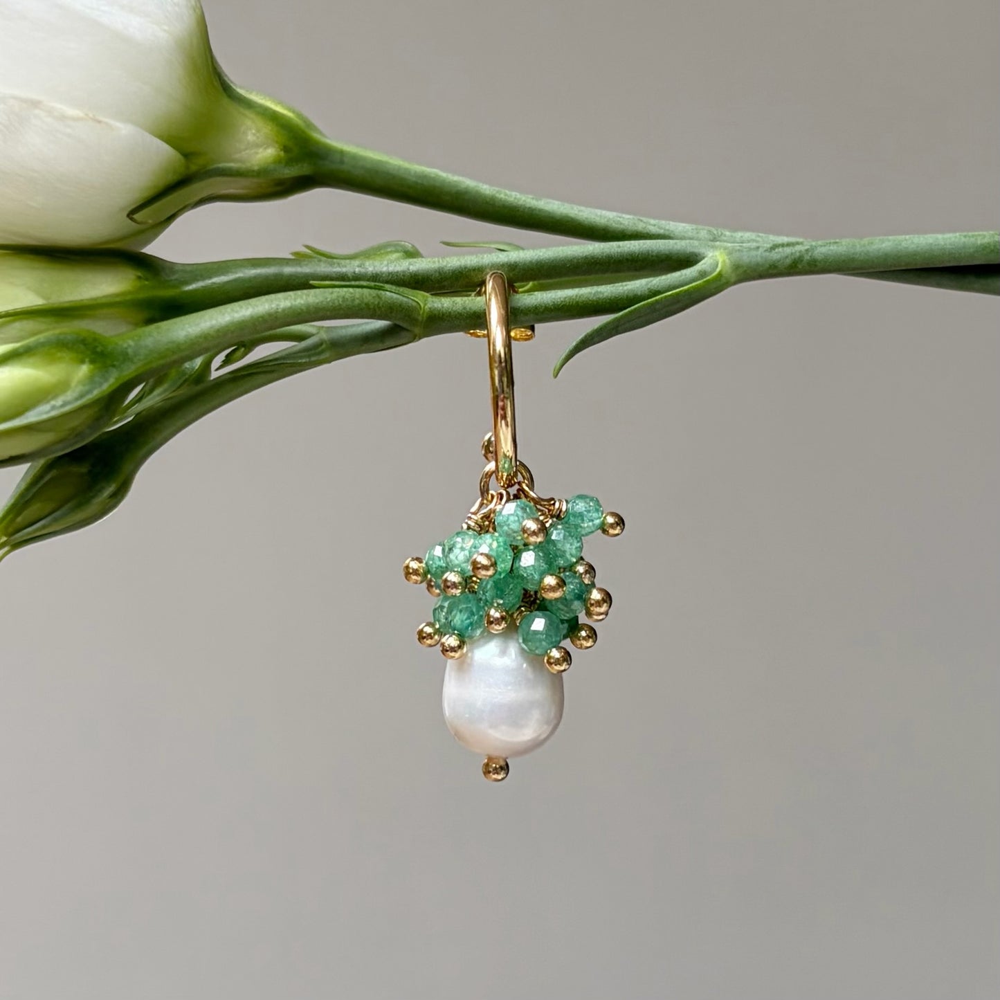 Mini Hoop Earrings With Ibiza Pearl & Mint Green Jade Drops