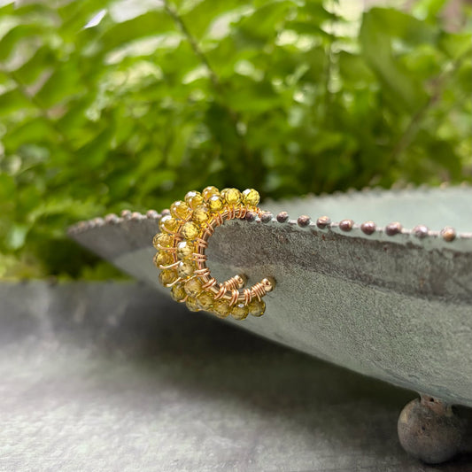 *Chunky Pale Olive Peridot Mini Hoop Beaded Earrings
