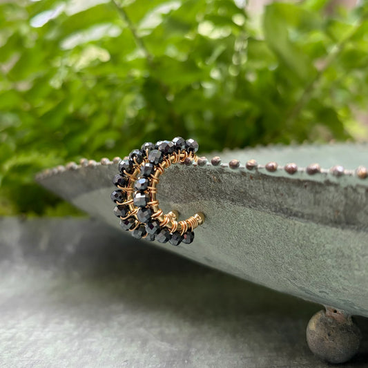 *Chunky Charcoal Grey Hematite Mini Hoop Beaded Earrings