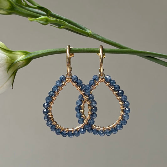 *Chunky Airforce Blue Quartz Teardrop Earrings On Mini Hoops
