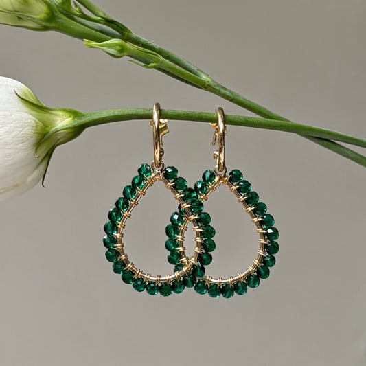 *Chunky Emerald Green Jade Teardrop Earrings On Mini Hoops
