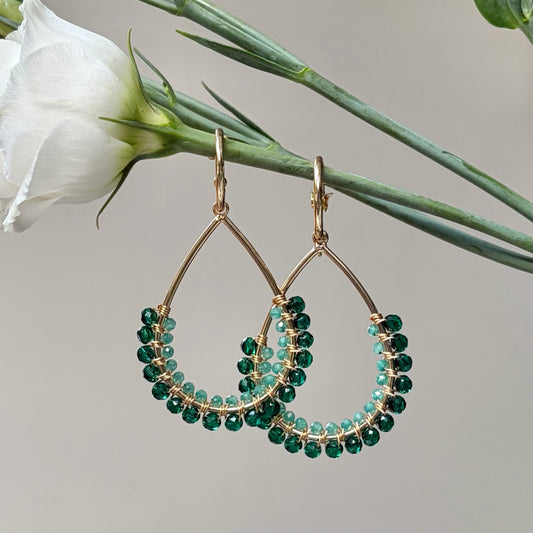 *Emerald Green & Mint Jade 1/2 Teardrop Earrings On Hoops