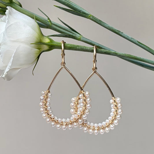 *Freshwater Pearl 1/2 Teardrop Earrings On Hoops
