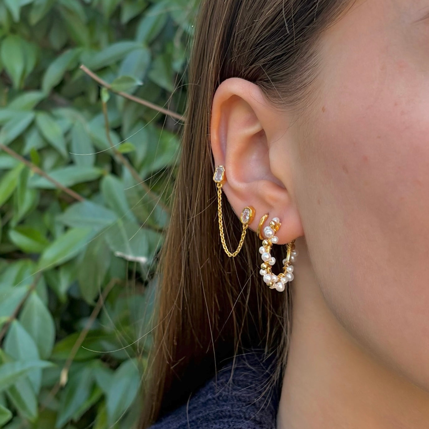 Pearl & Pearl Mini+ Bobble Hoop Beaded Earrings
