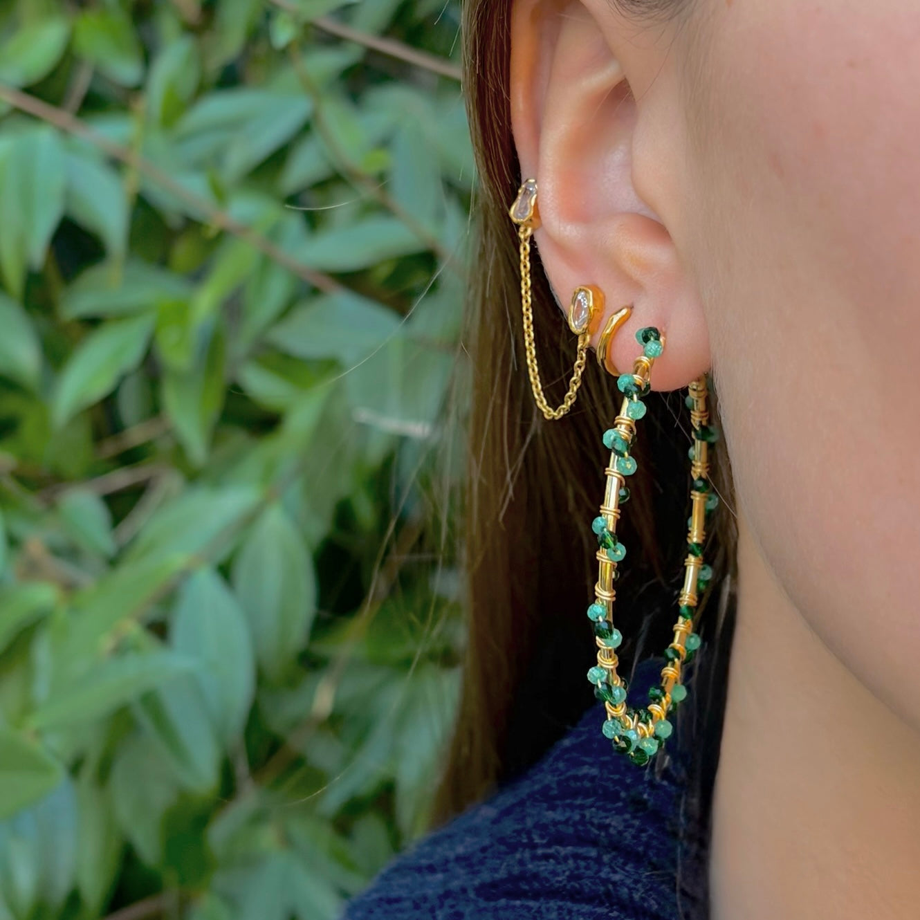 Mint Green Jade & Emerald Green Jade Swirl Wrapped Maxi Hoop Earrings
