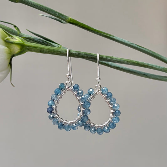 *Pale Denim Blue Azurite Mini Teardrop Earrings (Silver)