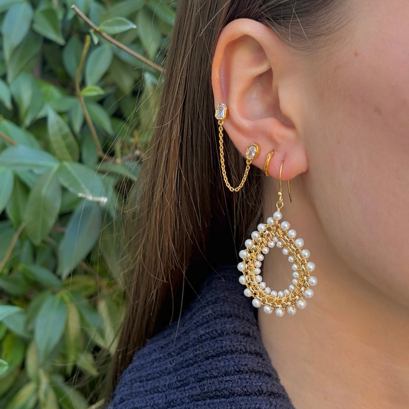 Freshwater Pearl Medium Rolo Teardrop Beaded Earrings