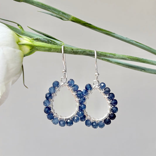 *Dark Denim Iolite Mini Teardrop Earrings (Silver)