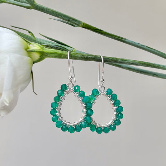 *Mid Emerald Green Jade Mini Teardrop Earrings (Silver)