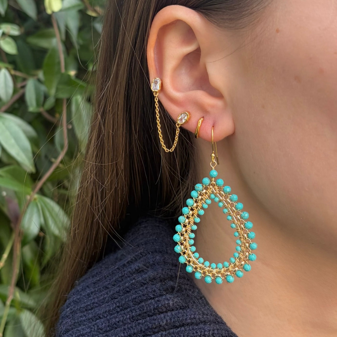 Turquoise Blue Maxi Rolo Teardrop Beaded Earrings