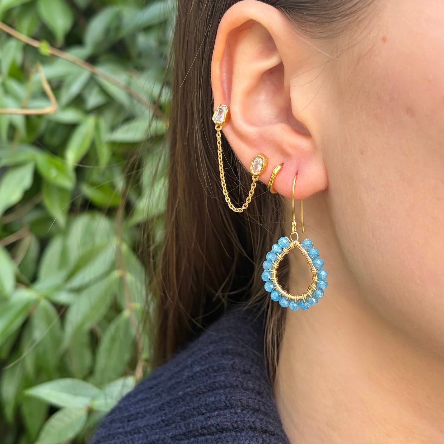 Dark Cornflower Blue Kyanite Mini Teardrop Earrings