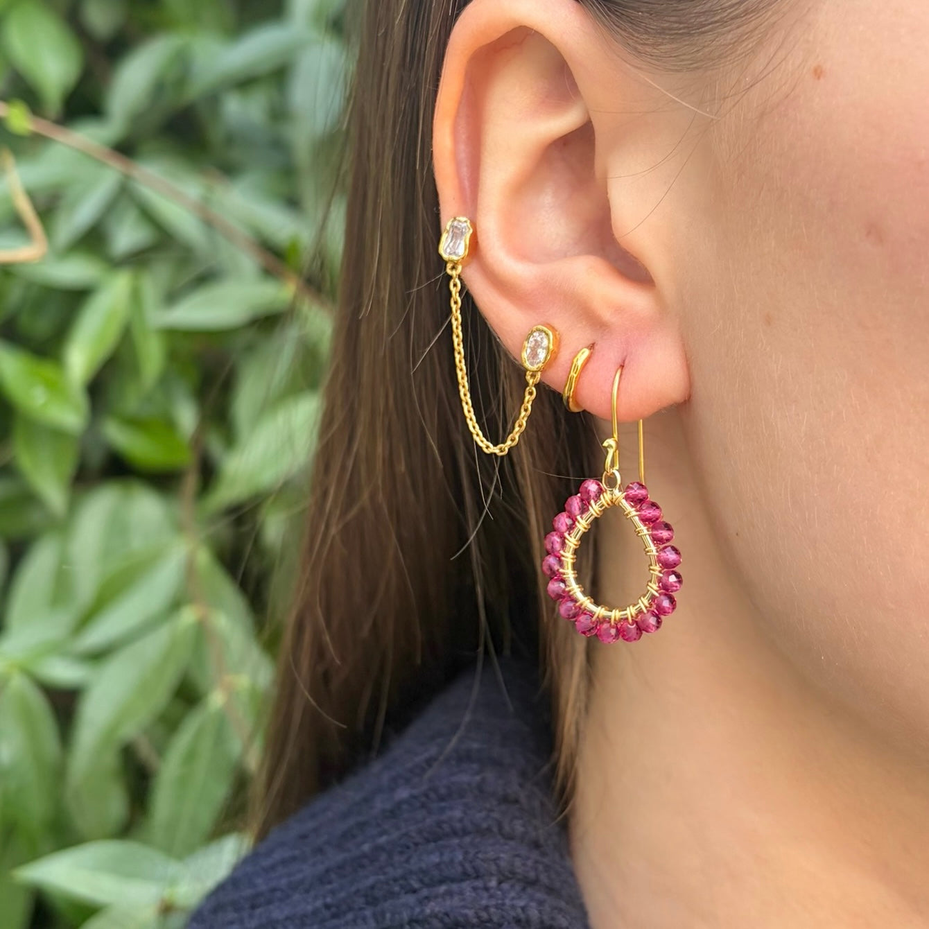 Fuchsia Pink Garnet Mini Teardrop Earrings