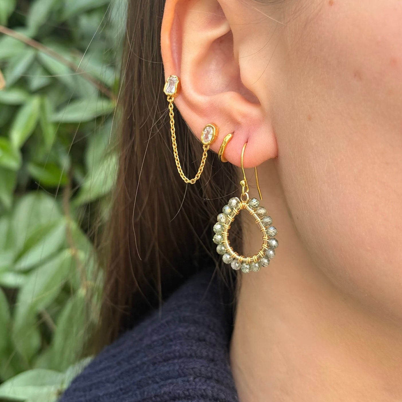 Sage Green Agate Mini Teardrop Earrings