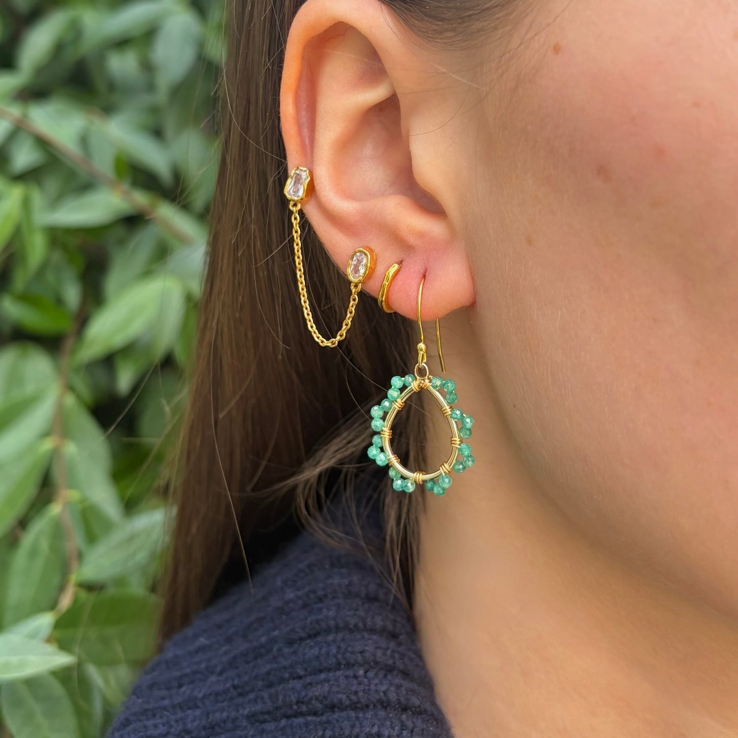 Emerald Green Jade Mini Swirl Teardrop Earrings