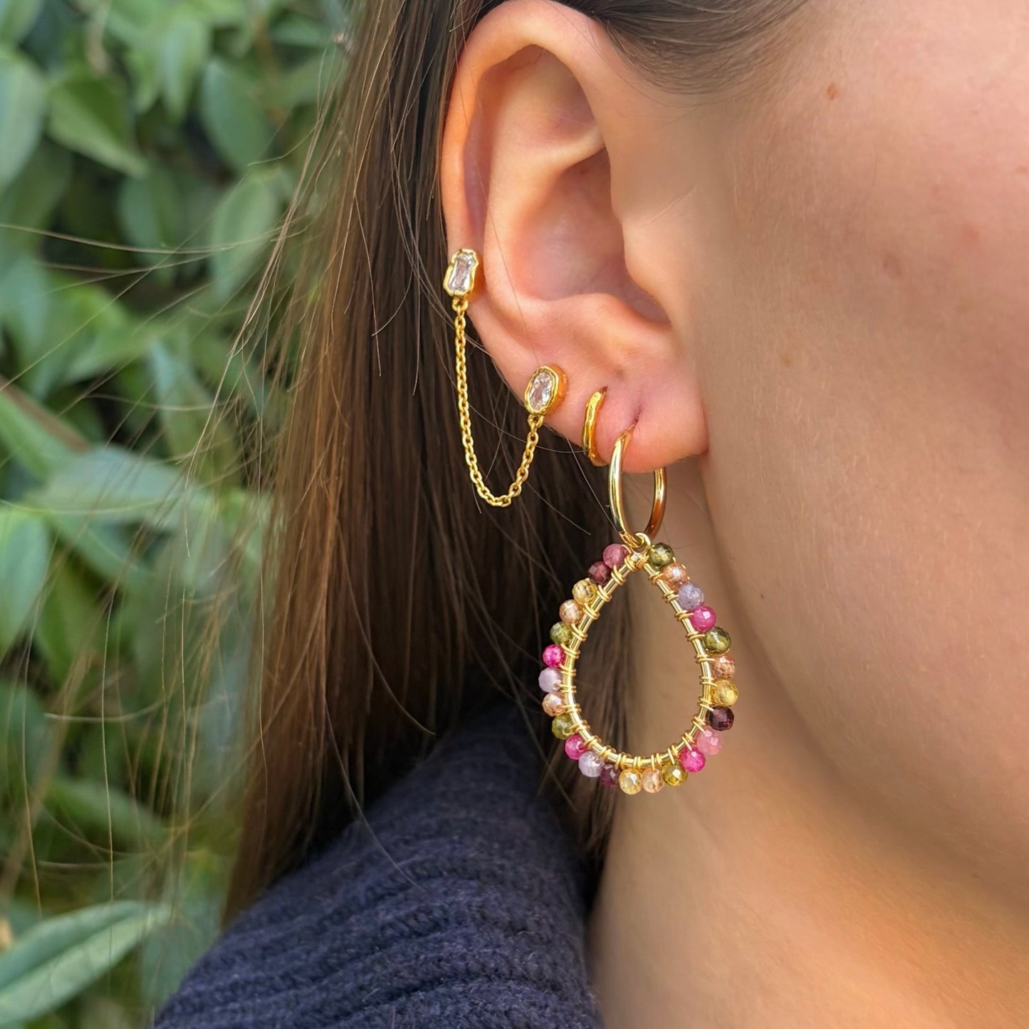 Chunky Lilac Berry Teardrop Earrings On Mini Hoops