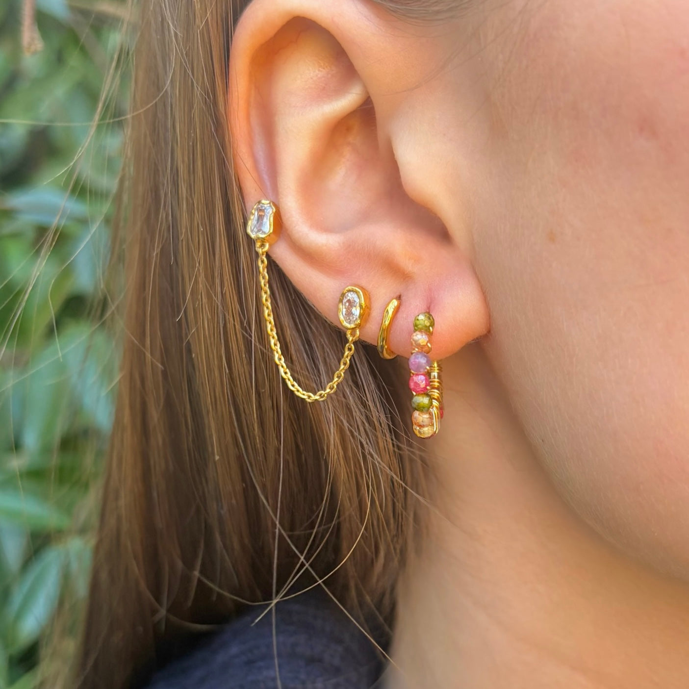 Chunky Lilac Berry Mini Hoop Beaded Earrings