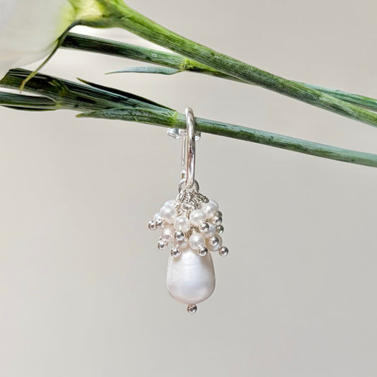 *Mini Hoop Earrings With Ibiza Pearl & Pearl Drops (Silver)
