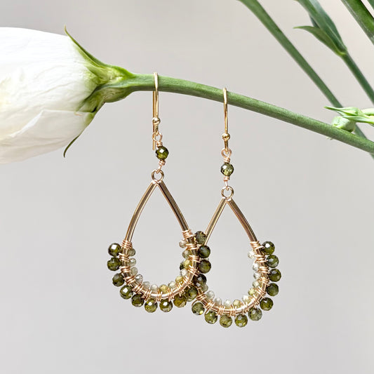 *Olive Green Peridot 1/2 Teardrop Beaded Earrings