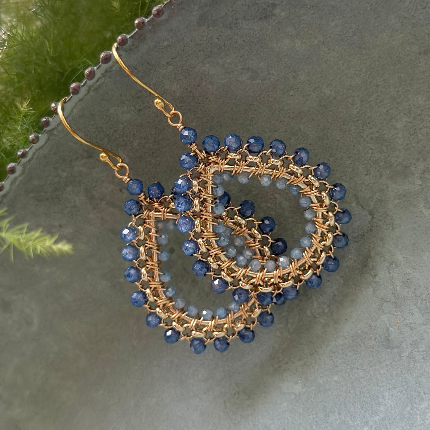 Royal Blue Azurite & Cornflower Blue Kyanite Medium Rolo Teardrop Beaded Earrings